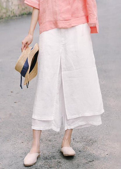 Unique linen pants women Casual Double Layer Plus Size White Wide Leg Pants - SooLinen