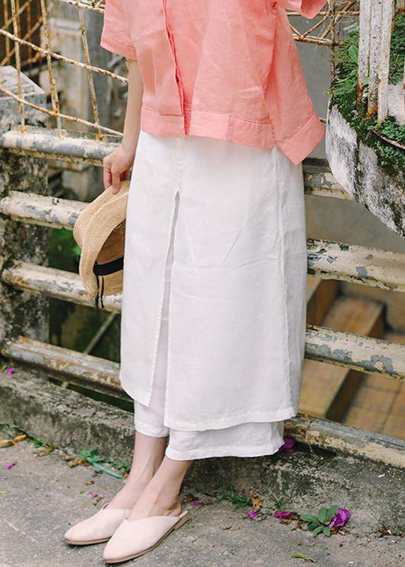 Unique linen pants women Casual Double Layer Plus Size White Wide Leg Pants - SooLinen