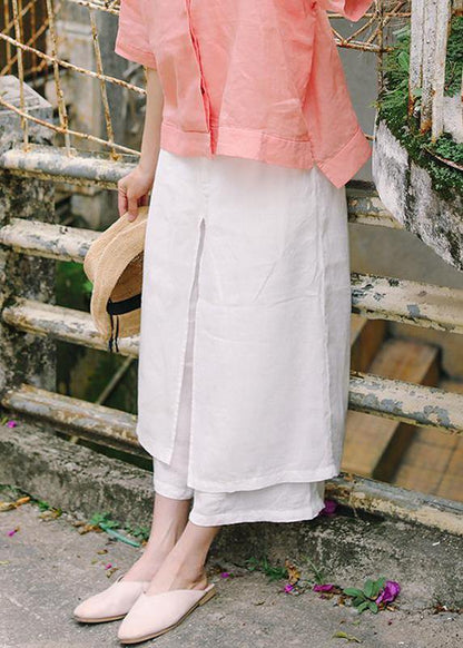 Unique linen pants women Casual Double Layer Plus Size White Wide Leg Pants - SooLinen