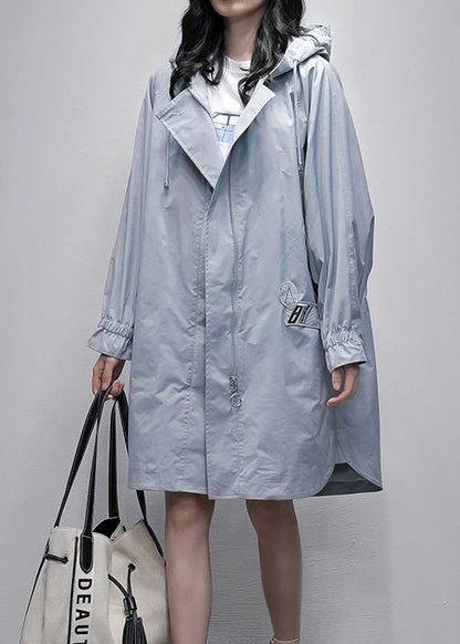 Unique navy  tunic pattern Shirts hooded zippered coats - SooLinen