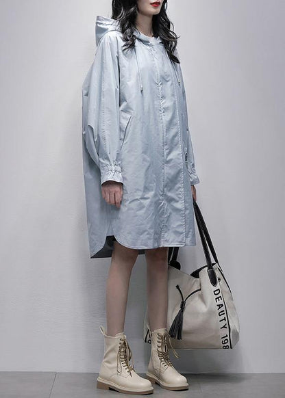 Unique navy  tunic pattern Shirts hooded zippered coats - SooLinen