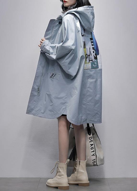 Unique navy  tunic pattern Shirts hooded zippered coats - SooLinen