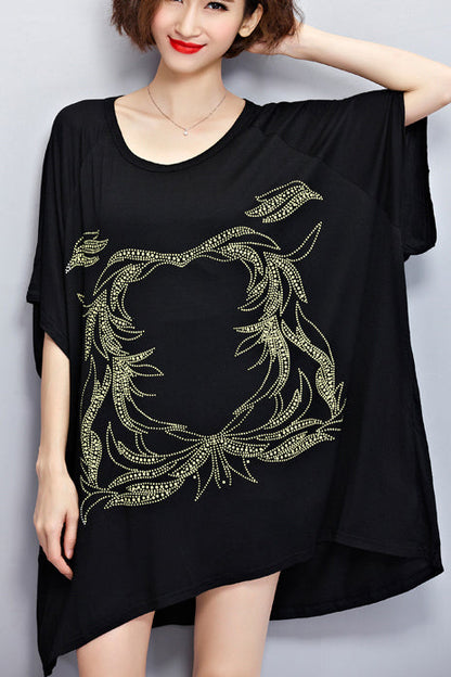 Einzigartige O-Ausschnitt-Baumwollbluse stylische Inspiration schwarze Silhouette Top Sommer