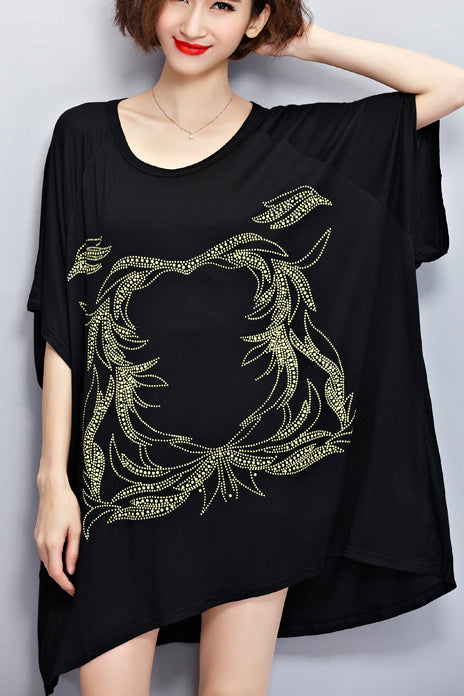 Einzigartige O-Ausschnitt-Baumwollbluse stylische Inspiration schwarze Silhouette Top Sommer