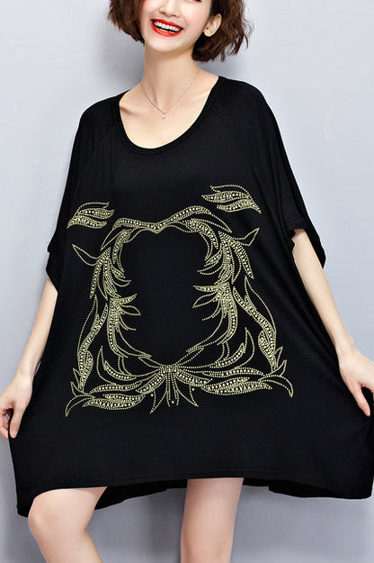 Einzigartige O-Ausschnitt-Baumwollbluse stylische Inspiration schwarze Silhouette Top Sommer