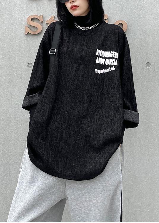 Unique o neck half sleeve clothes For Women black Letter top - SooLinen