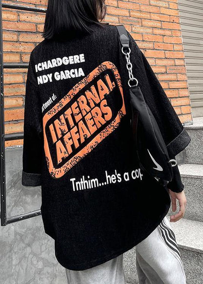 Unique o neck half sleeve clothes For Women black Letter top - SooLinen