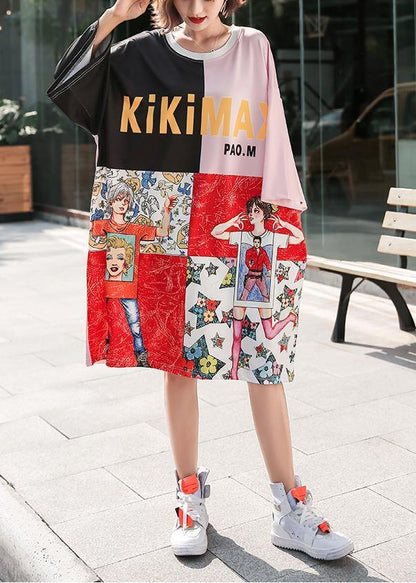 Unique patchwork color prints Cotton Wardrobes o neck cotton Dress - SooLinen