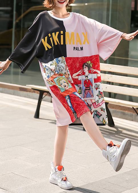 Unique patchwork color prints Cotton Wardrobes o neck cotton Dress - SooLinen