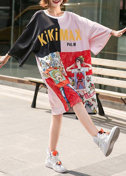 Unique patchwork color prints Cotton Wardrobes o neck cotton Dress - SooLinen