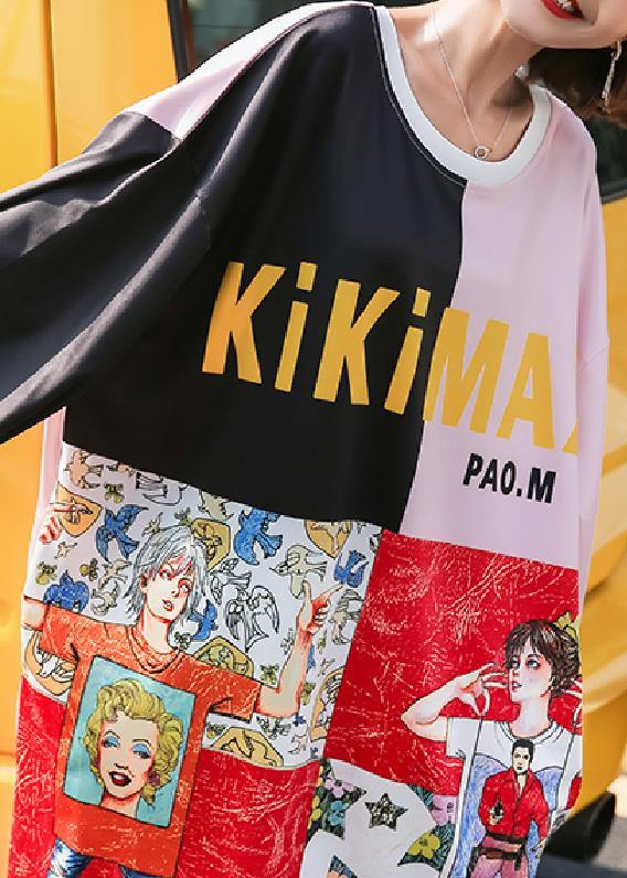 Unique patchwork color prints Cotton Wardrobes o neck cotton Dress - SooLinen