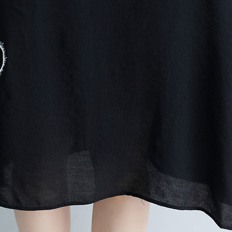 Einzigartige Taschen Baumwollkleidung Übergrößen Kleiderschränke schwarzes lockeres Kleid