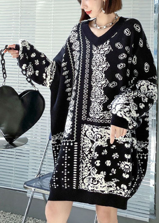 Einzigartige, kuschelige Jacquard-Strickpullover im Retro-Stil mit V-Ausschnitt für den Herbst