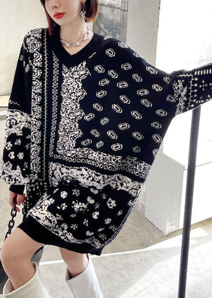 Einzigartige, kuschelige Jacquard-Strickpullover im Retro-Stil mit V-Ausschnitt für den Herbst