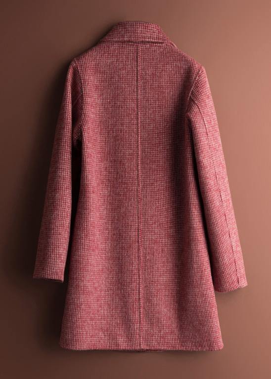 Unique rose plaid Fine tunics for women Neckline Notched pockets coat - SooLinen