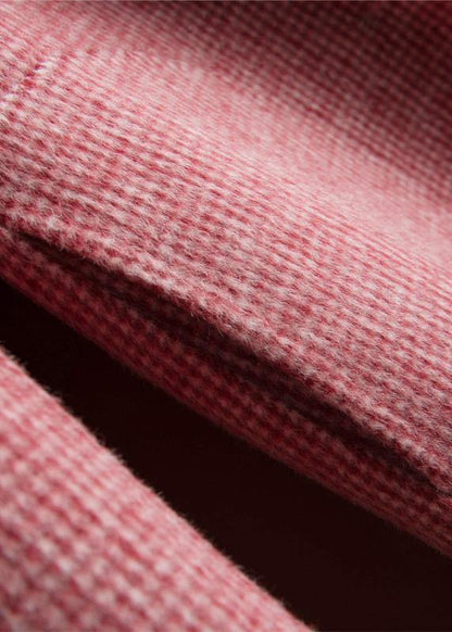 Unique rose plaid Fine tunics for women Neckline Notched pockets coat - SooLinen