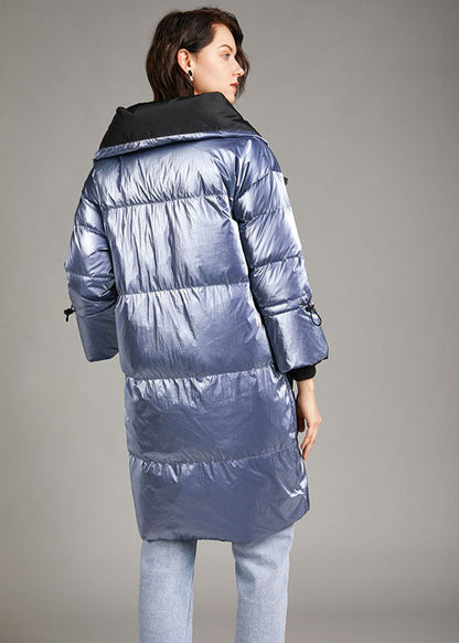 Einzigartiger Wintermantel mit Stehkragen und Taschen in Silbergrau mit schmaler Passform