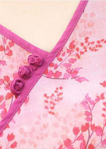 Unique v neck pockets cotton linen quilting clothes linen pink print Dress summer - SooLinen