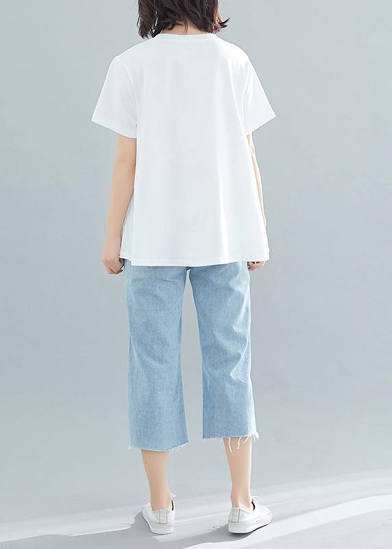 Unique white cotton Casual Tutorials o neck patchwork Knee Summer blouse - SooLinen