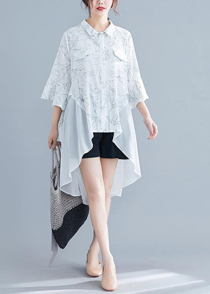 Unique white print chiffon outfit Omychic Work o neck patchwork asymmetric A Line Summer Dresses - SooLinen