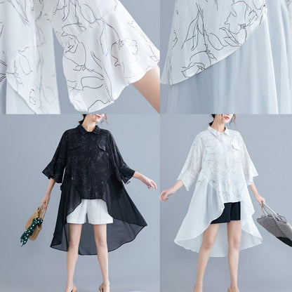 Unique white print chiffon outfit Omychic Work o neck patchwork asymmetric A Line Summer Dresses - SooLinen