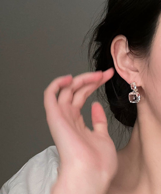 Pendientes únicos de aleación transparente con cristales cuadrados