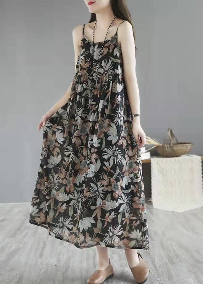 Einzigartige Khaki Baumwoll-Steppkleider mit Rundhalsausschnitt und taillierten Maxi-Sommerkleidern