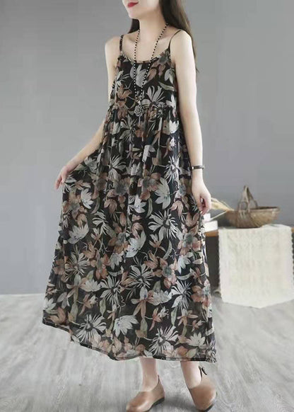 Einzigartige Khaki Baumwoll-Steppkleider mit Rundhalsausschnitt und taillierten Maxi-Sommerkleidern