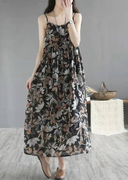 Einzigartige Khaki Baumwoll-Steppkleider mit Rundhalsausschnitt und taillierten Maxi-Sommerkleidern