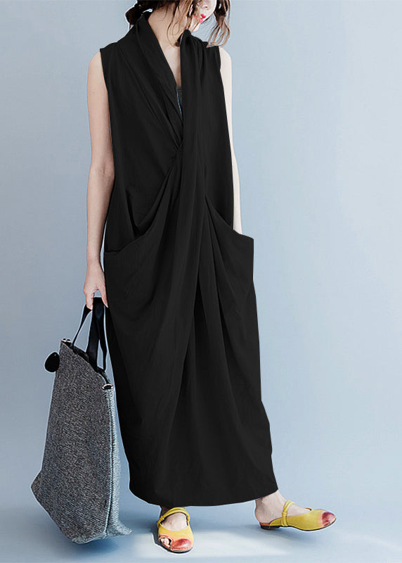 V-Ausschnitt, ärmellos, lockeres langes Kleid, lässig, geteilter Saum, einfarbig, langes Tanktop