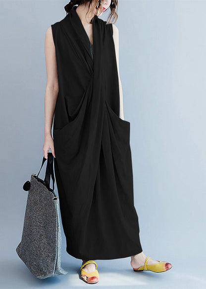 V-Ausschnitt, ärmellos, lockeres langes Kleid, lässig, geteilter Saum, einfarbig, langes Tanktop