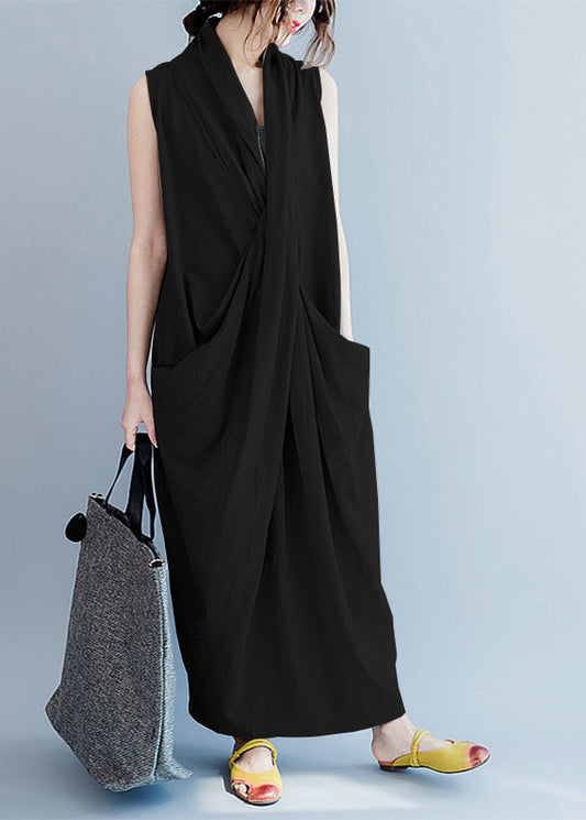 V-Ausschnitt, ärmellos, lockeres langes Kleid, lässig, geteilter Saum, einfarbig, langes Tanktop