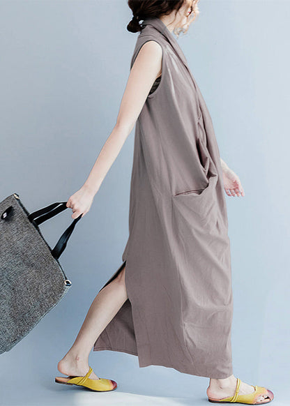 V-Ausschnitt, ärmellos, lockeres langes Kleid, lässig, geteilter Saum, einfarbig, langes Tanktop