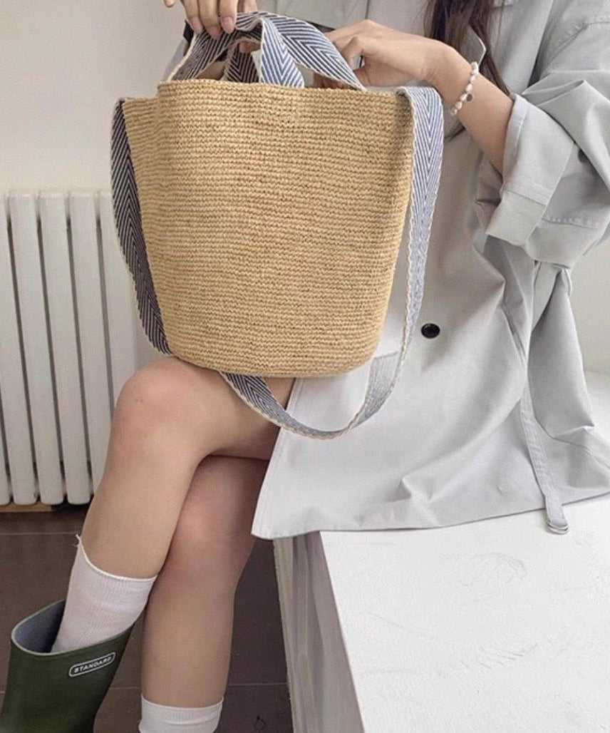 Bolso de hombro grande Vapacity tejido versátil en color caqui estilo vacaciones