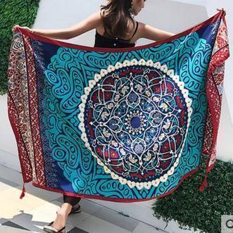 Veil burgundy female summer seaside travel bikini swimsuit with outer cover - SooLinen