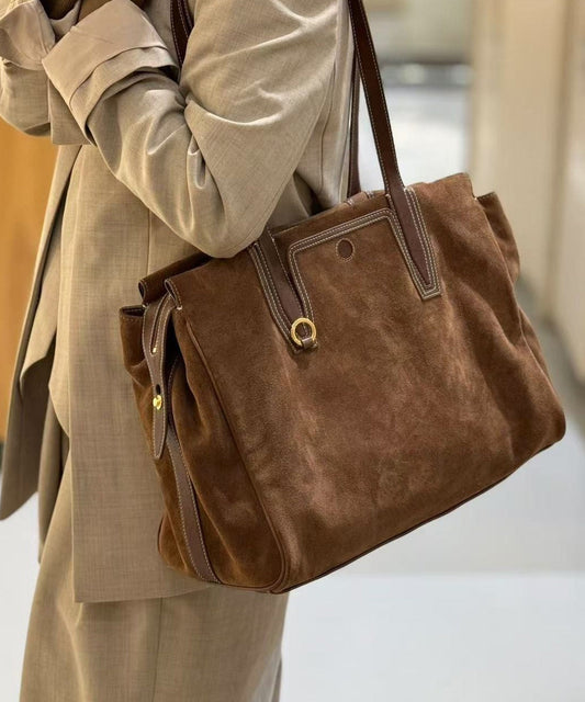Versatile Brown Solid Durable Suede Shoulder Bags