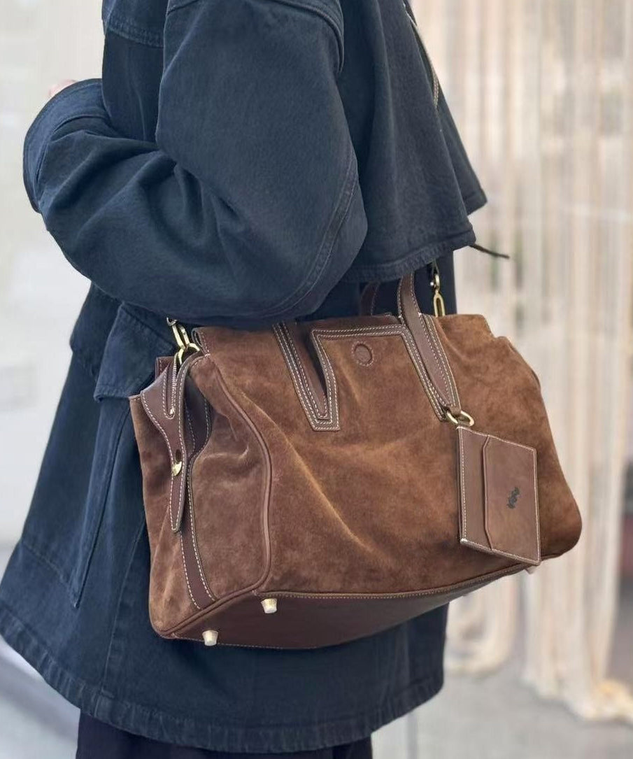 Versatile Brown Solid Durable Suede Shoulder Bags