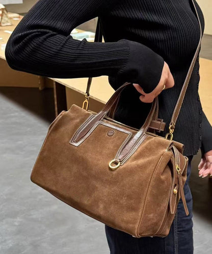 Versatile Brown Solid Durable Suede Shoulder Bags