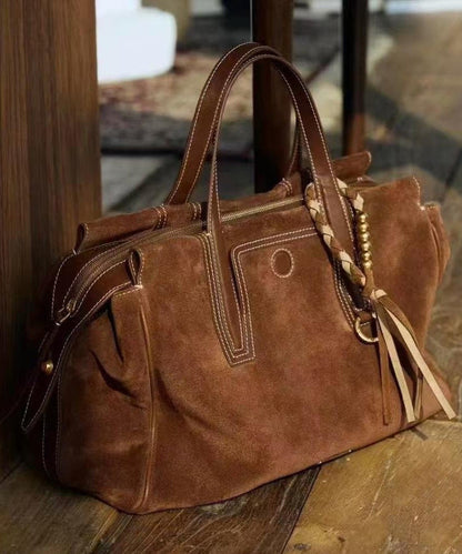 Versatile Brown Solid Durable Suede Shoulder Bags