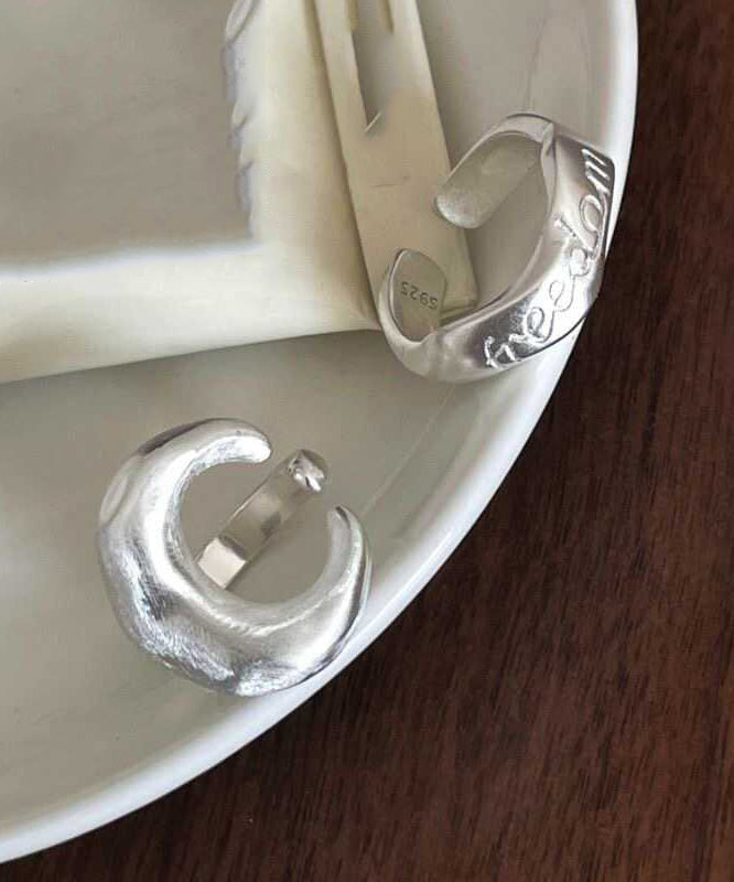 Vintage 925 Silver Graphic Moon Rings Two Piece Set