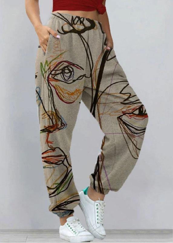 Vintage Abstract Portrait Graffiti Art Print Elastic Waist Jogging Pants - SooLinen