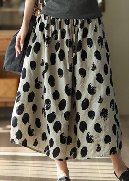 Vintage Apricot Dot Print Elastische Taille Maxi Rock Sommer