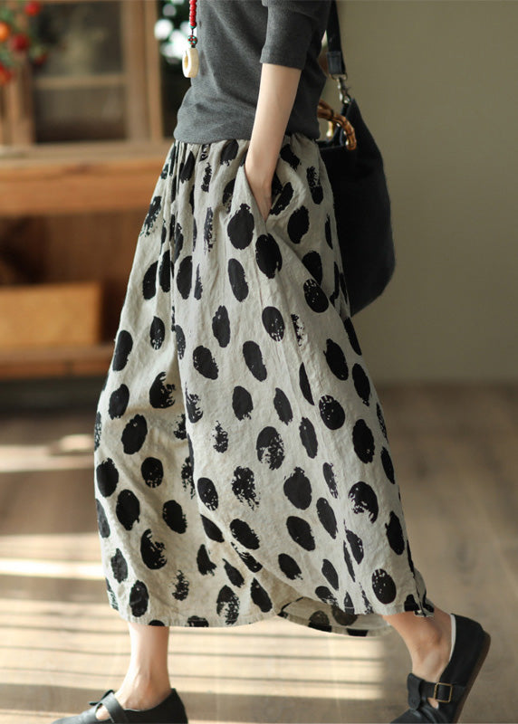 Vintage Apricot Dot Print Elastische Taille Maxi Rock Sommer