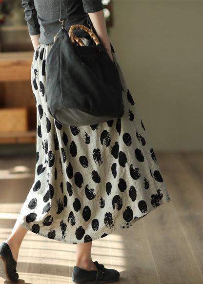Vintage Apricot Dot Print Elastische Taille Maxi Rock Sommer