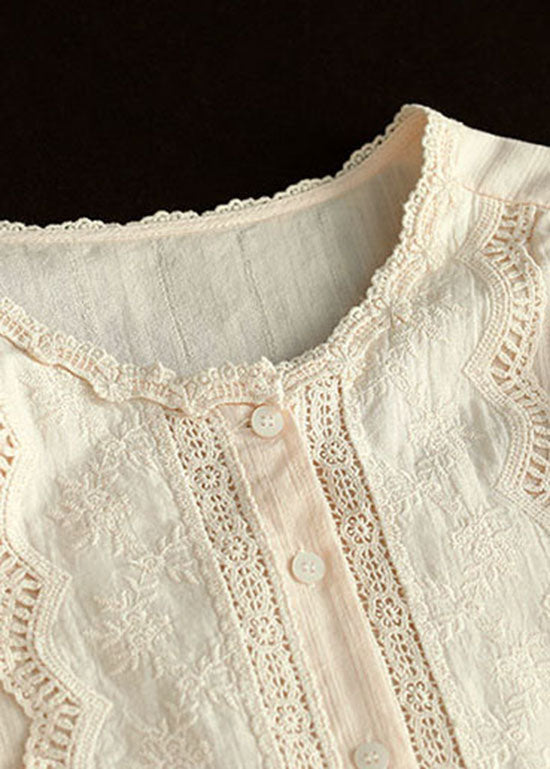 Blusas vintage de algodón con patchwork bordado y huecos en color albaricoque para verano