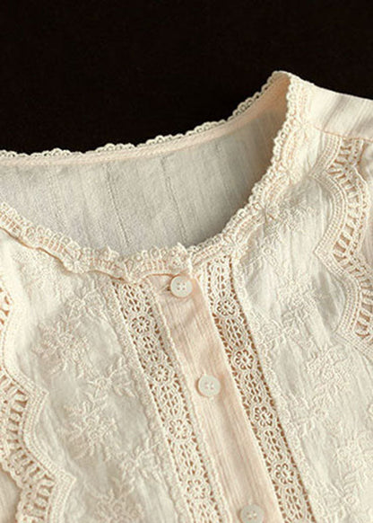 Blusas vintage de algodón con patchwork bordado y huecos en color albaricoque para verano