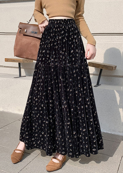 Faldas de terciopelo de cintura alta arrugadas con estampado de albaricoque vintage