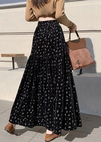 Faldas de terciopelo de cintura alta arrugadas con estampado de albaricoque vintage