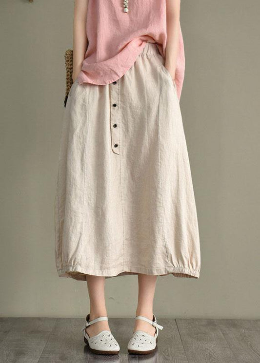 Vintage Beige Button A Line Summer Loose Skirts Linen - SooLinen