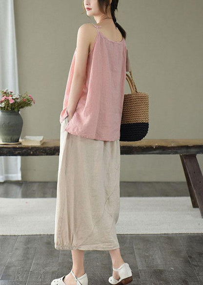 Vintage Beige Button A Line Summer Loose Skirts Linen - SooLinen